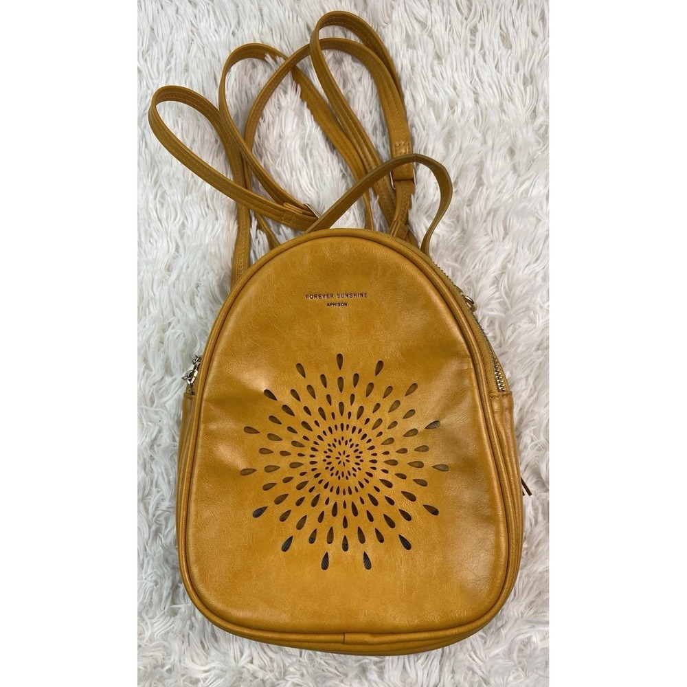 Aphison Forever Sunshine Yellow Orange Cut Out Mini Convertible Backpack Purse